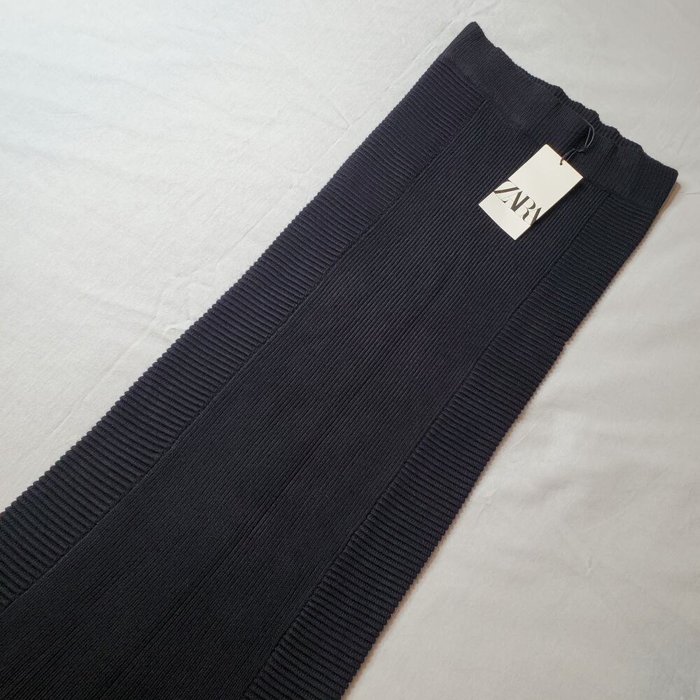 Zara Women's Size M NWT Ribbed Knit Midi Pencil Skirt Elastic Waist Black